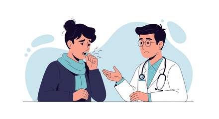 Fototapeta premium Doctor Consults Patient Coughing