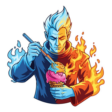 Man of Ice and Fire Eating Ice Cream.