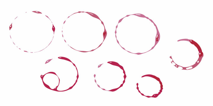 Wine ring stains five circular marks on a white background