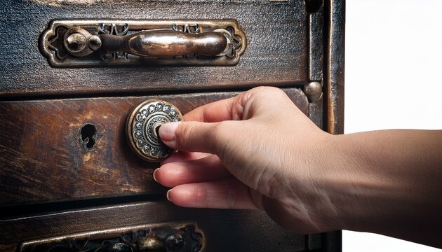 close up of hand unlocking old metal cabinet
