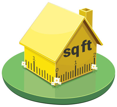 Vector artwork representing home square footage calculation, residential property dimension measurement, and housing market appraisal, (cut out)
