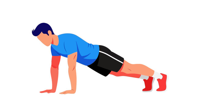Man performing a push-up exercise on a white background.