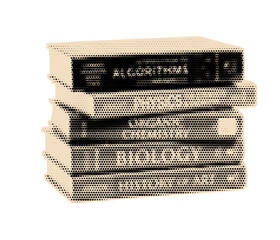Naklejka na ściany i meble Book pile halftone cutout. Back to school scrapbook collage element.
