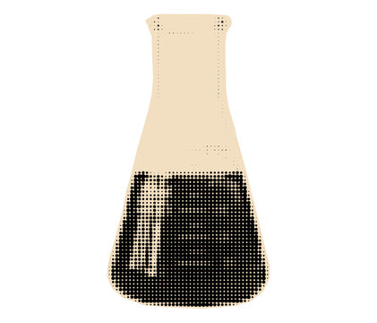 erlenmeyer flask halftone collage sticker. Back to school science pop art cut out.