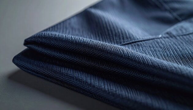 Close-up view of the dark blue fabric weave on a folded nurse's scrub top, highlighting texture and detail