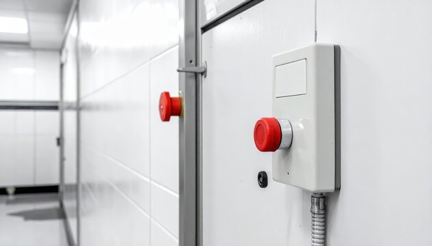 Emergency Eyewash Station Mounted on a Laboratory Wall with Red Safety Buttons