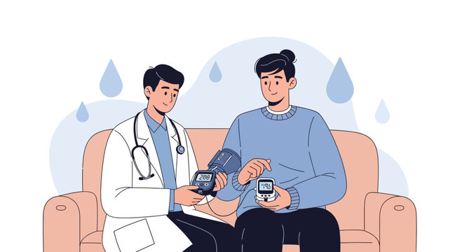 Doctor Checks Patient Health with Blood Pressure Monitor and Glucose Meter