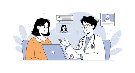 Fototapeta premium Doctor consulting patient online via video call on laptop, telemedicine concept