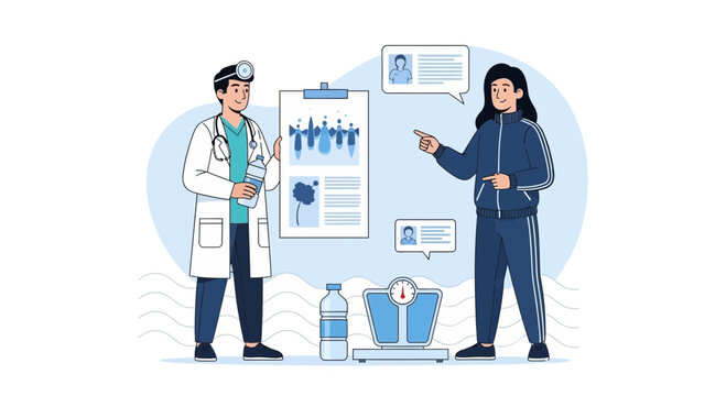 Doctor and Patient Discussing Health and Weight Management with Medical Charts