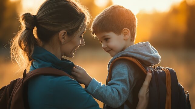 Joyful Marketing Joyful mother interacting with her son outdoors. professional stock content marketing concept