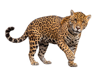 Fototapeta premium A majestic jaguar predator captured in a compelling full-body shot, isolated on a transparent background.