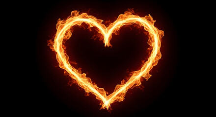 Fototapeta premium Fiery heart shape made of flames against a dark background passion and love concept