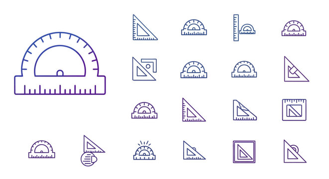 Geometric shape icons protractor ruler and triangle illustrations