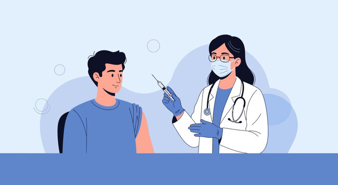 Doctor Administering Injection to Patient, Healthcare Concept Illustration