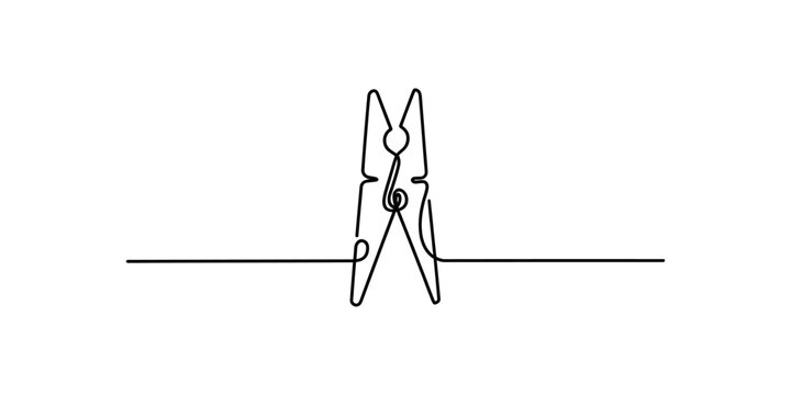 Single continuous line drawing of a clothespin on a clothesline