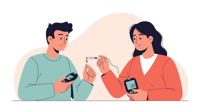 Diabetes Monitoring: Couple Checks Blood Sugar with Glucometer