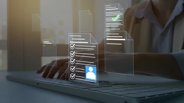 Human resources recruitment system showing job applications, resume screening and employee selection process in digital business interface.