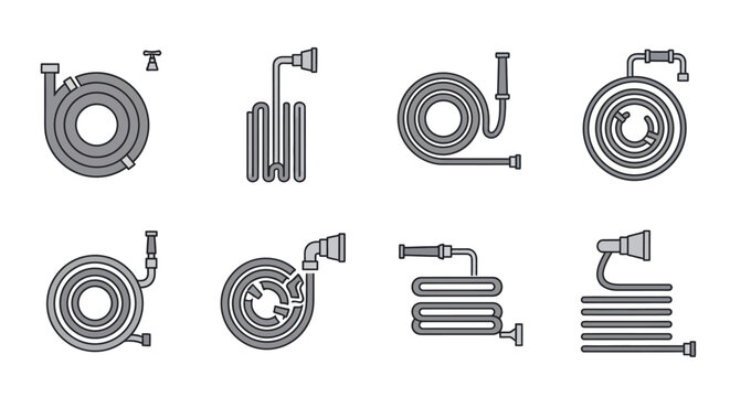 Set of water hoses illustrations on white background for various applications