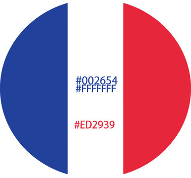 French flag circular design with hex codes blue white and red national symbolism