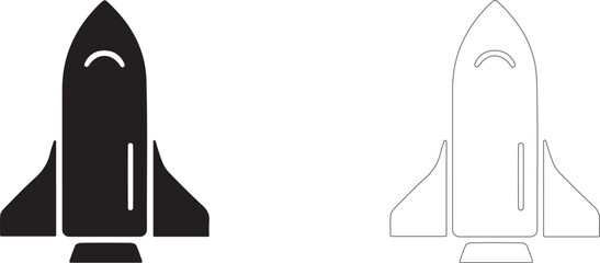 Space shuttle vector icon, reusable spacecraft symbol, orbital vehicle, flight, astronautics and aerospace technology. © PicMag