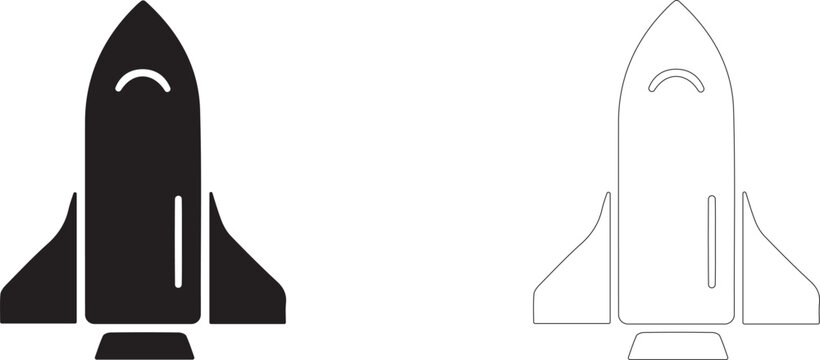 Space shuttle vector icon, reusable spacecraft symbol, orbital vehicle, flight, astronautics and aerospace technology.