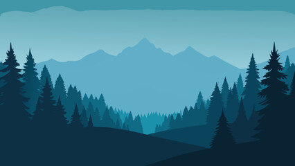 Fototapeta premium Foggy Pine Forest Landscape 