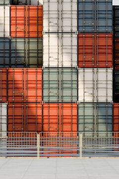 3D freight container facade with rail and stacked doors