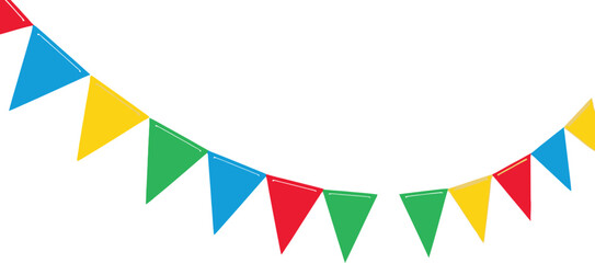 Obraz premium Colorful pennant banner garland isolated on white party decorations for celebrations and festive events