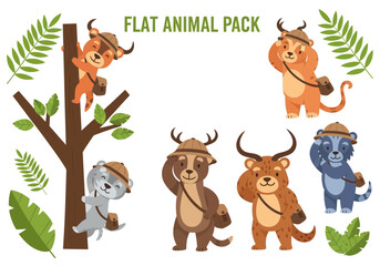 Fototapeta premium Cute Cartoon Animals, Safari Theme, Vector Illustrations