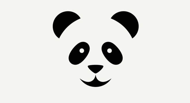 Cute minimalist panda face illustration with black and white design, simple animal head icon, adorable vector graphic for kids