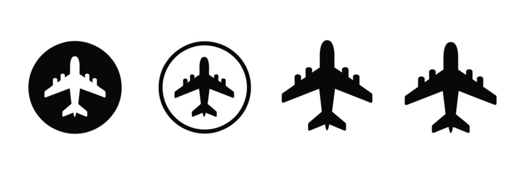 Airplane silhouette icon set, aviation aircraft symbols
