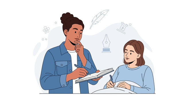 Creative Collaboration: People Writing in A Notebook, Idea Generation