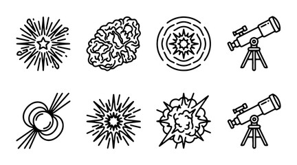 Cosmic Icons Set: Space, Stars, Galaxies, Telescopes, Nebulae, Explosions © Rahat