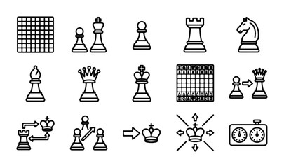 Chess Icons Set, Strategy Game Pieces Vector Graphics, Board Game Elements, Strategy and Tactics © Rahat