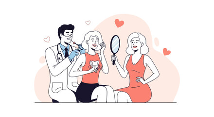 Fototapeta premium Cosmetic Procedure Doctor Performing Treatment on Woman with Mirror Reflection