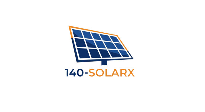 Solar panel logo with 140-SOLARX text for renewable energy solutions.