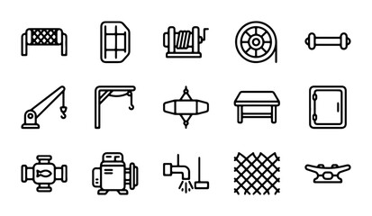 Marine Equipment Icons, Nautical Hardware Vector Set, Boat Mooring Gear, Docking Clamps, Winch © Sifat