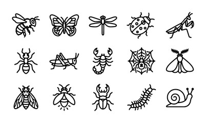Insect Icons Collection: Vector Graphics of Bees, Butterflies, Ladybugs, Spiders, and More © Sifat
