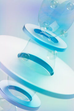 3D aqua glass orbit with sphere and translucent ring