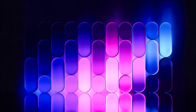 3D neon capsule pattern with blue pink light reflection