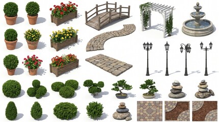 Fototapeta premium Set of different garden trees and indoor plant icons for home decoration design