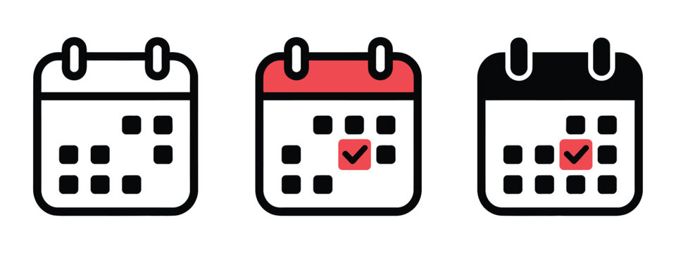 Calendar icon with checkmark, schedule planning and appointment reminder symbol, modern time management vector illustration isolated on transparent background.