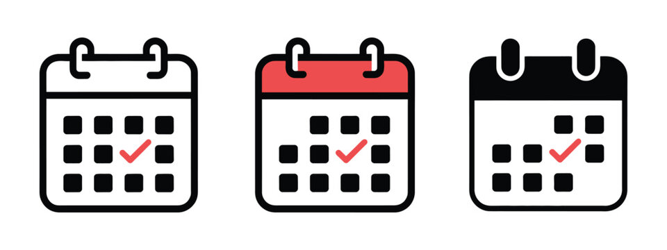 Calendar icon with checkmark, schedule planning and appointment reminder symbol, modern time management vector illustration isolated on transparent background.