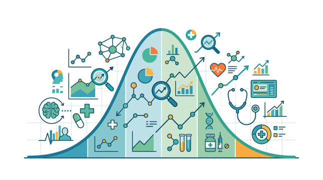 Medical Statistics Bell Curve with Healthcare Data Analytics and Normal Distribution Infographic