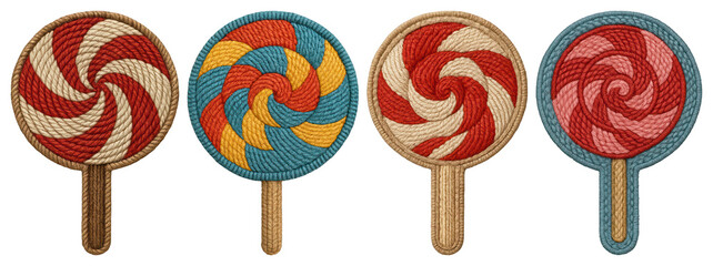 Fototapeta na wymiar PNG Colorful embroidered lollipop designs on transparent background