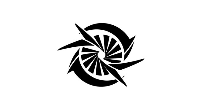 Abstract black and white circular graphic element. Dynamic camera shutter or aperture icon, tech logo concept vector illustration.