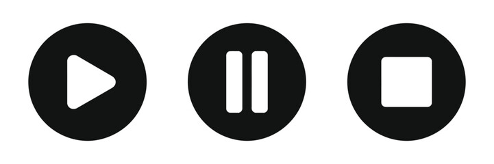 Play pause stop media icons, audio video player button styles, modern user interface symbols for recording, streaming platforms and mobile applications. © Ayat04