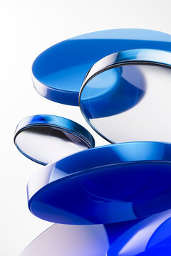 3D blue ring sculpture with transparent circular forms