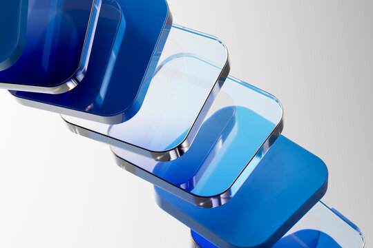 3D layered square glass with blue rounded panels