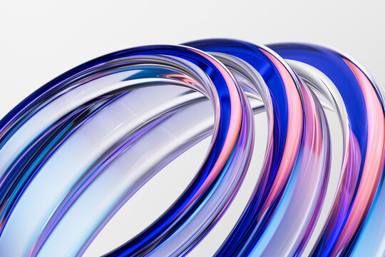 3D curved glass loop with blue and pink ribbon light